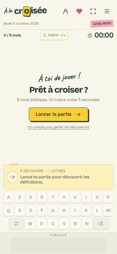 Pantalla de inicio de À la croisée