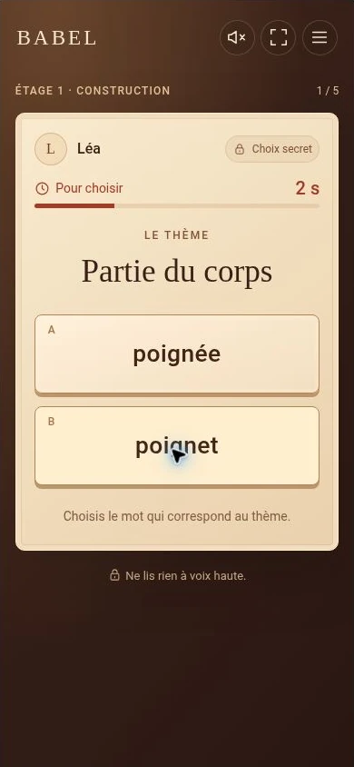 Un choix secret entre deux mots, avec le nouveau chronomètre.