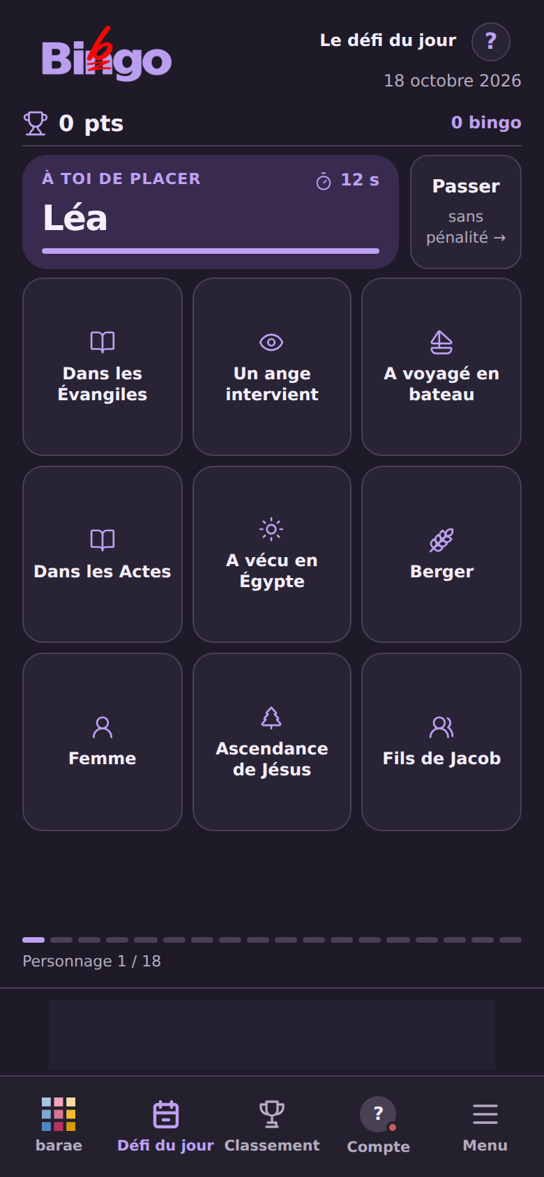 BibGo : capture réelle d’une partie du bingo dans l’application.