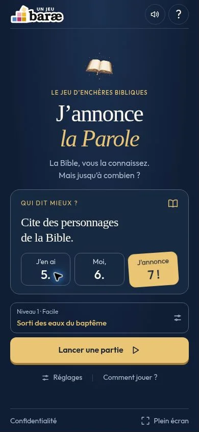 Home screen of J’annonce la Parole