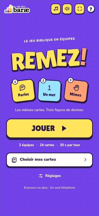 L’accueil actuel de REMEZ !, avec les cartes et les réglages.