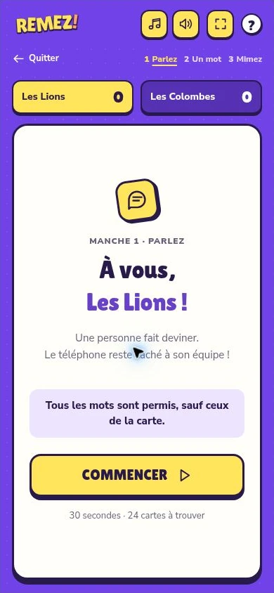 Le début d’un tour de REMEZ !, avec la règle de la manche.