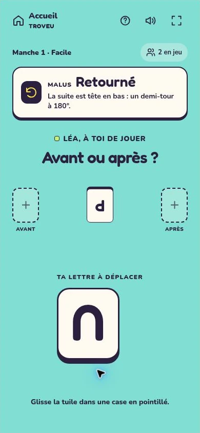 Une lettre à placer et le malus de la manche.